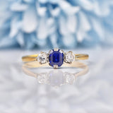 Ellibelle Jewellery Art Deco Blue Sapphire & Diamond Gold Three Stone Ring