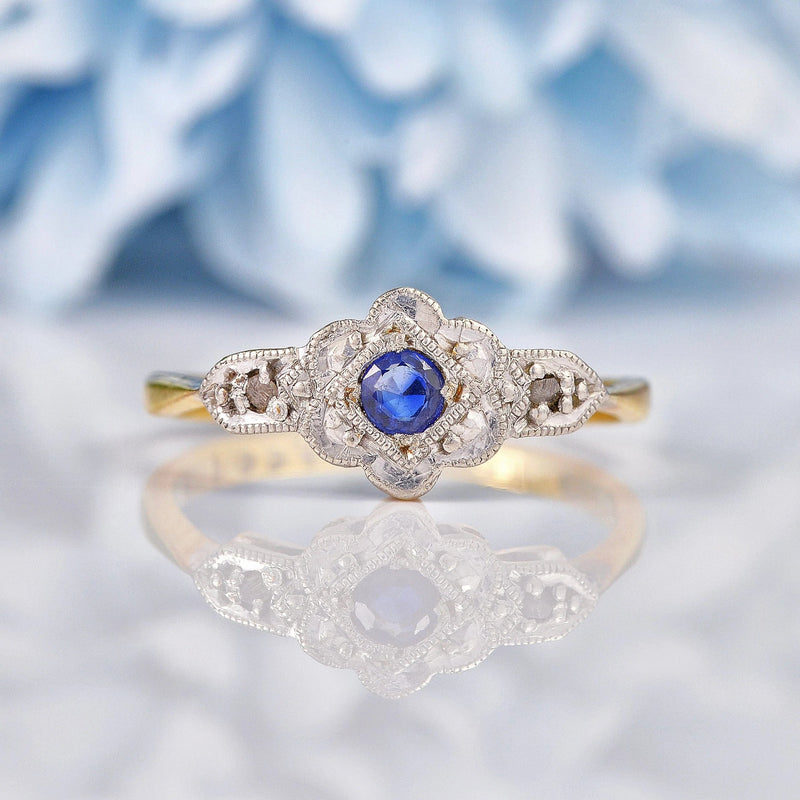 Ellibelle Jewellery Art Deco Blue Sapphire & Diamond Ring