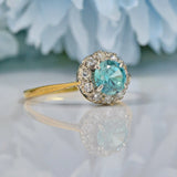 ART DECO BLUE ZIRCON & DIAMOND 18CT GOLD CLUSTER RING