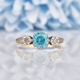 Ellibelle Jewellery Art Deco Blue Zircon & Diamond Three Stone Ring