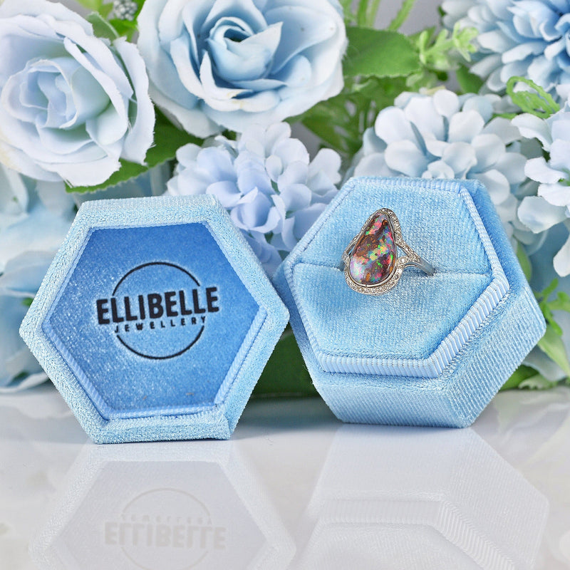 Ellibelle Jewellery Art Deco Boulder Opal & Diamond Platinum Ring
