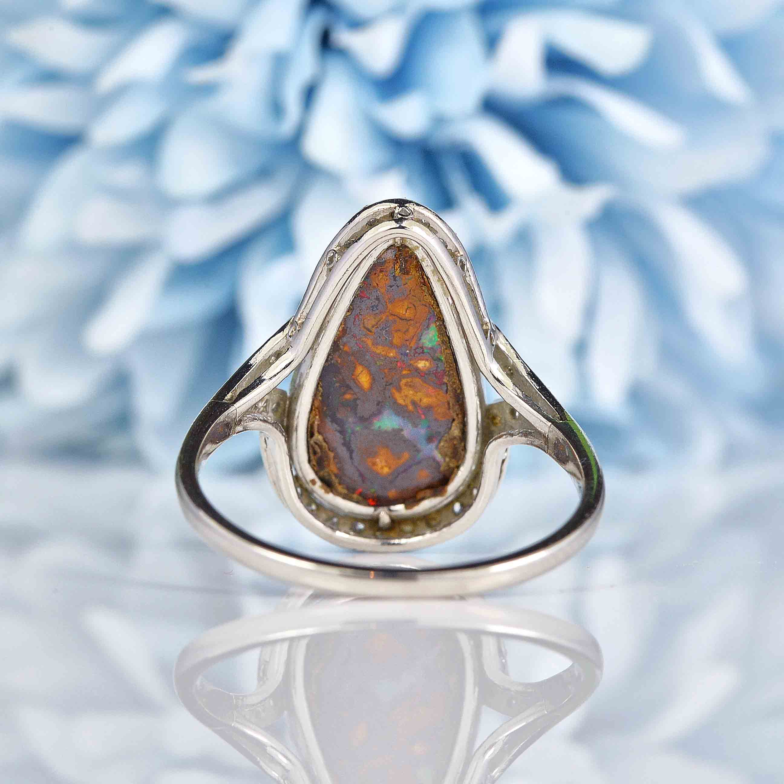 Ellibelle Jewellery Art Deco Boulder Opal & Diamond Platinum Ring