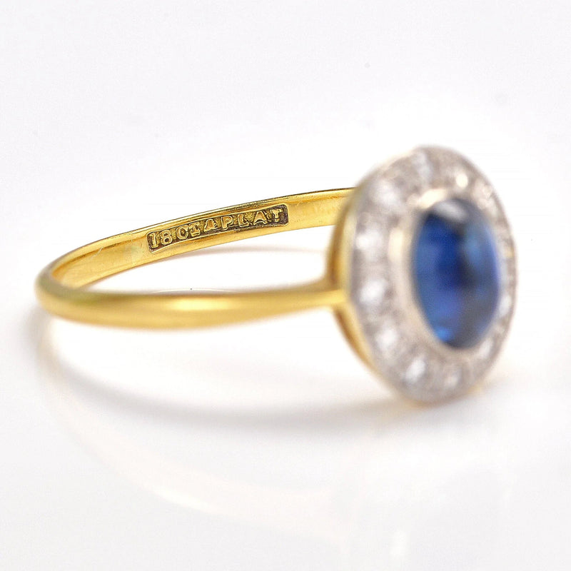 Ellibelle Jewellery Art Deco Cabochon Sapphire & Diamond 18ct Gold Ring