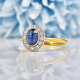 Ellibelle Jewellery Art Deco Cabochon Sapphire & Diamond 18ct Gold Ring