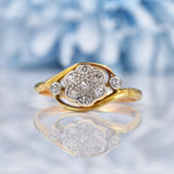 Ellibelle Jewellery Art Deco Diamond 18ct Gold Daisy Crossover Ring
