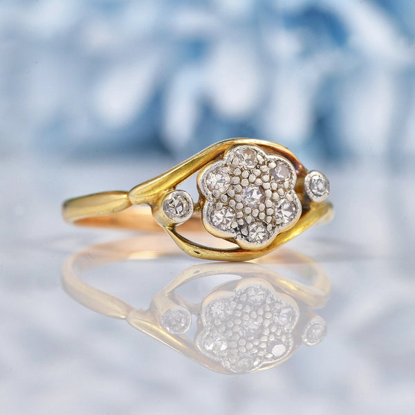 Ellibelle Jewellery Art Deco Diamond 18ct Gold Daisy Crossover Ring