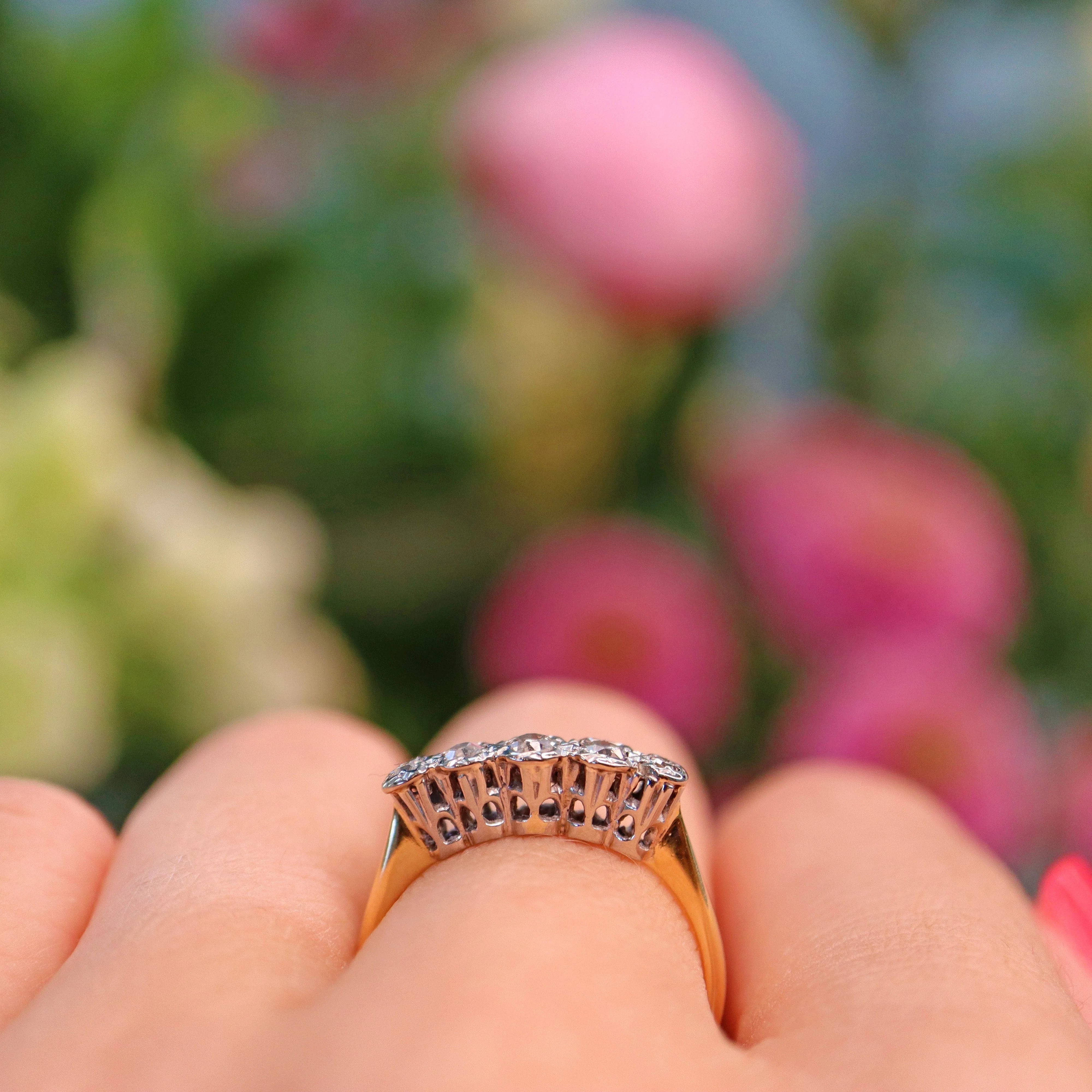 Ellibelle Jewellery Art Deco Diamond 18ct Gold & Platinum Five Stone Ring