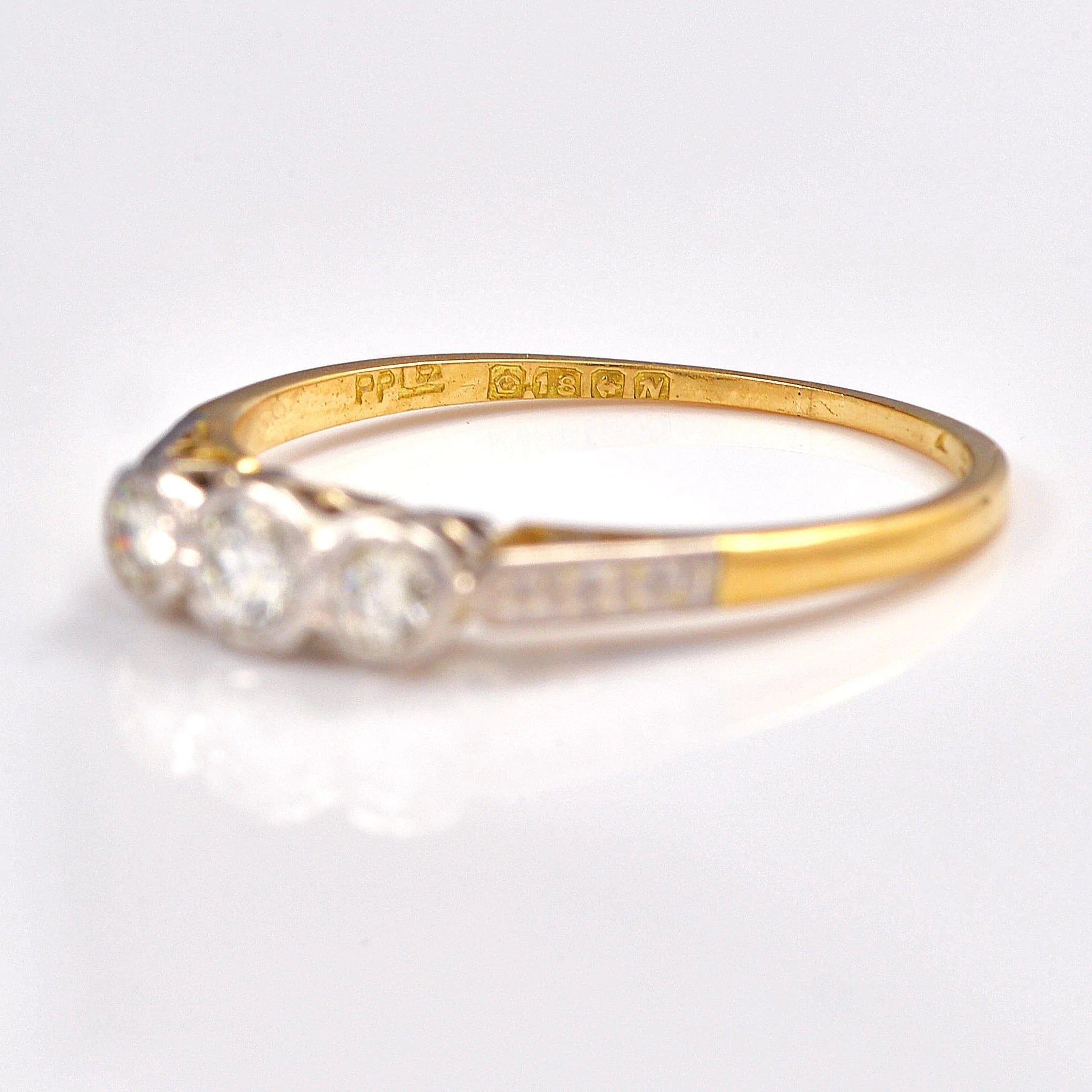 Ellibelle Jewellery Art Deco Diamond 18ct Gold & Platinum Three-Stone Ring