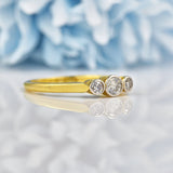 Ellibelle Jewellery Art Deco Diamond 18ct Gold Three Stone Bezel Ring