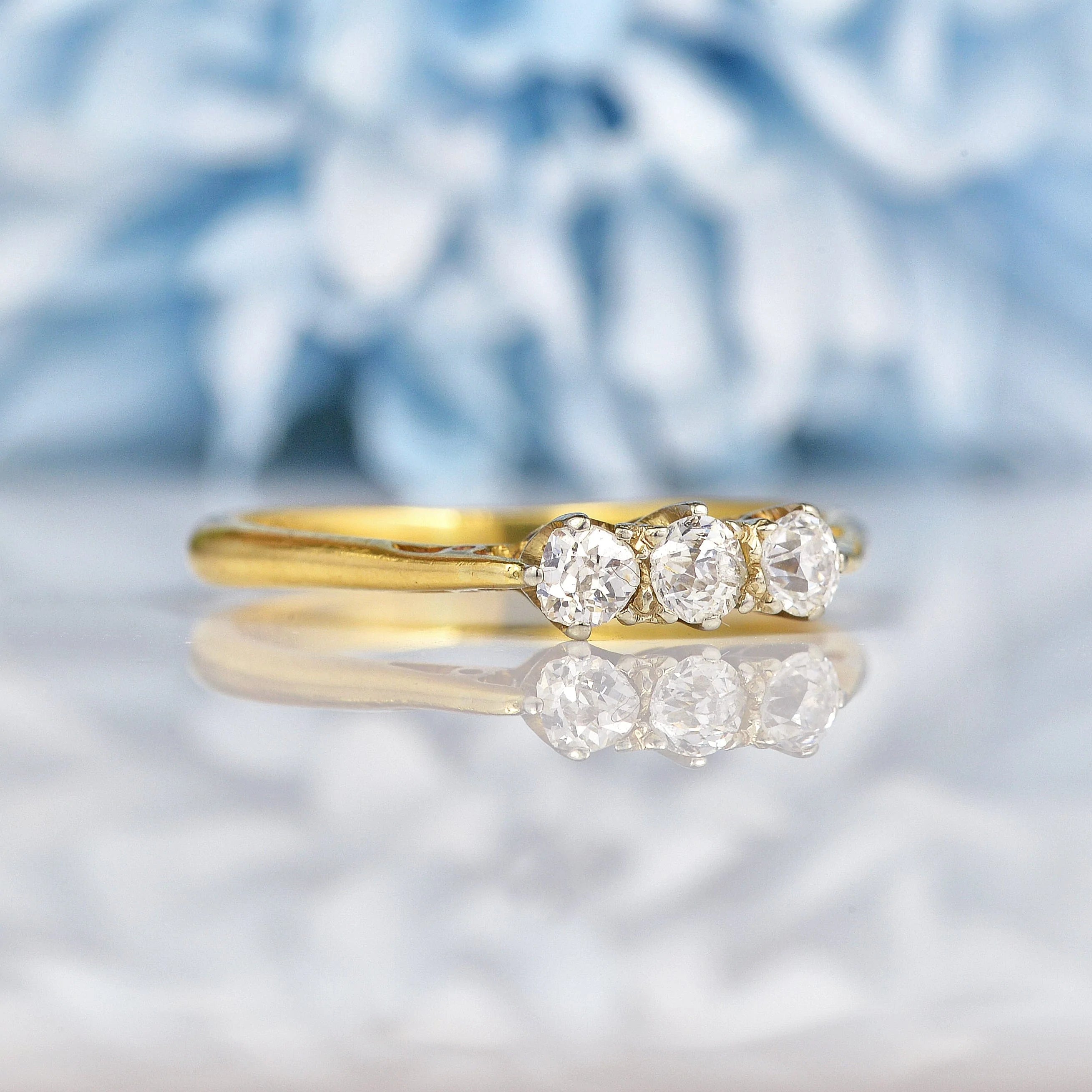 Ellibelle Jewellery Art Deco Diamond 18ct Gold Trilogy Ring