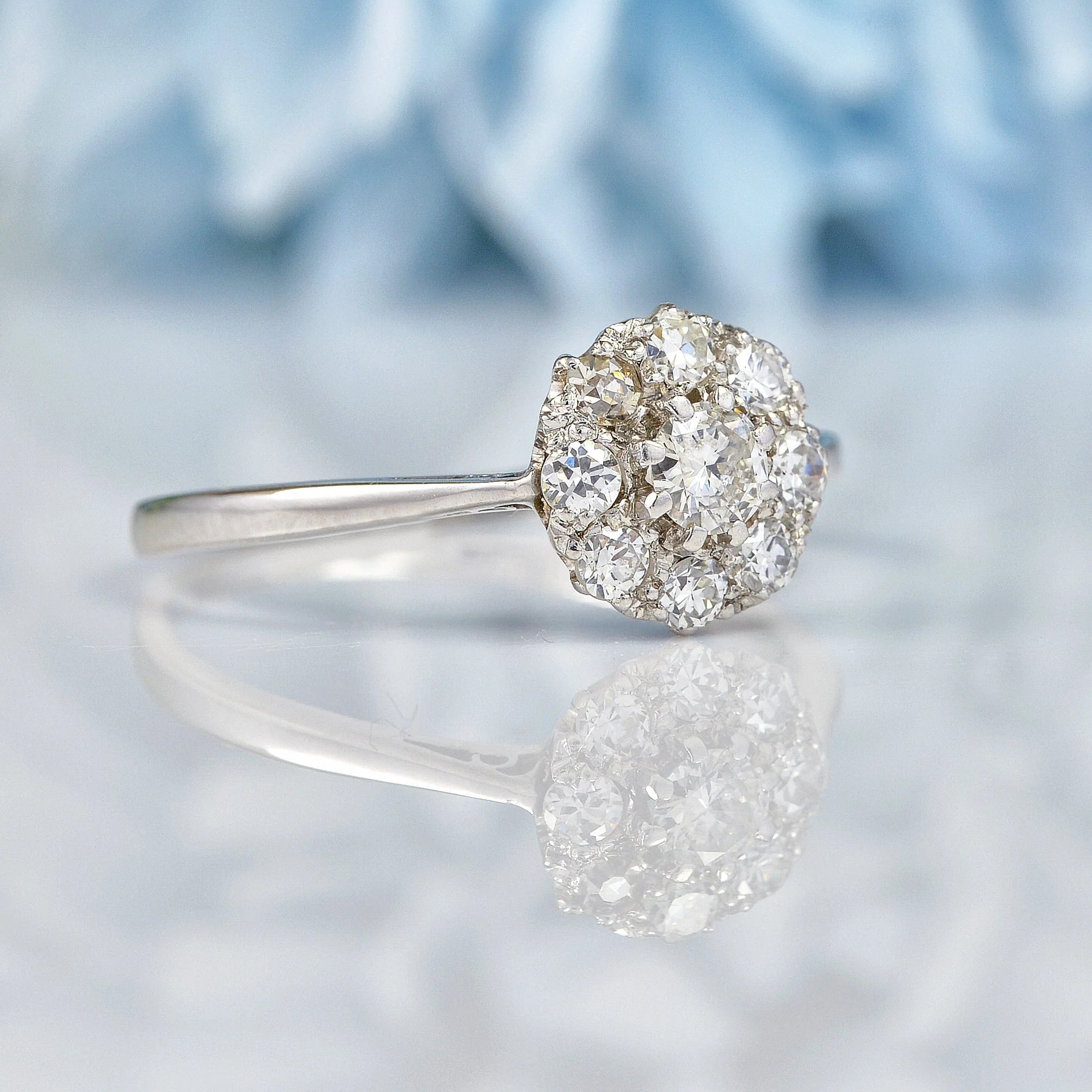 Ellibelle Jewellery Art Deco Diamond 18ct White Gold Cluster Ring (0.70ct)