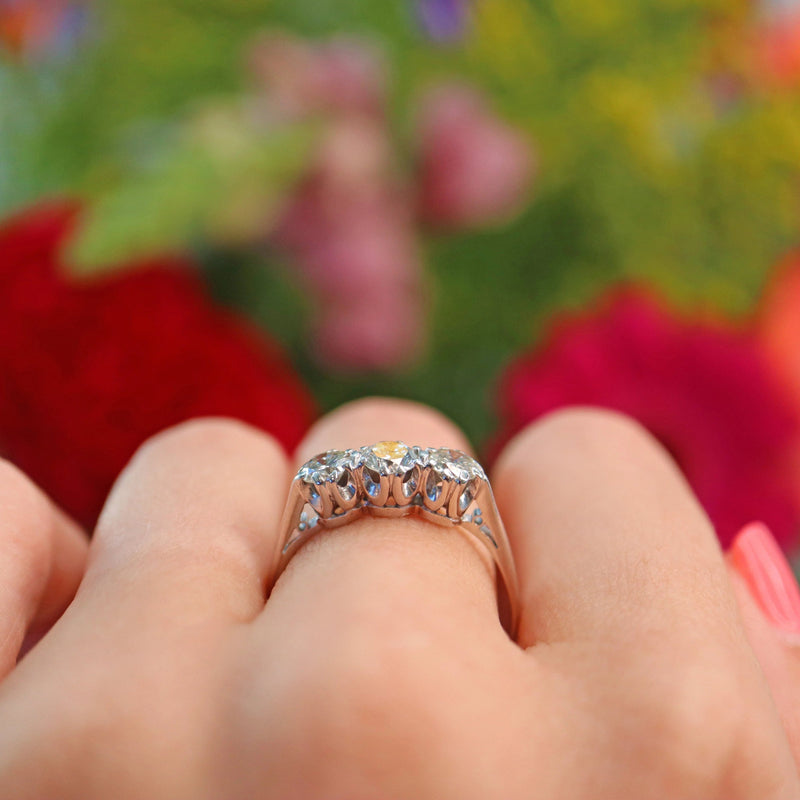 Ellibelle Jewellery Art Deco Diamond 18ct White Gold Three Stone Engagement Ring (1.00ct)