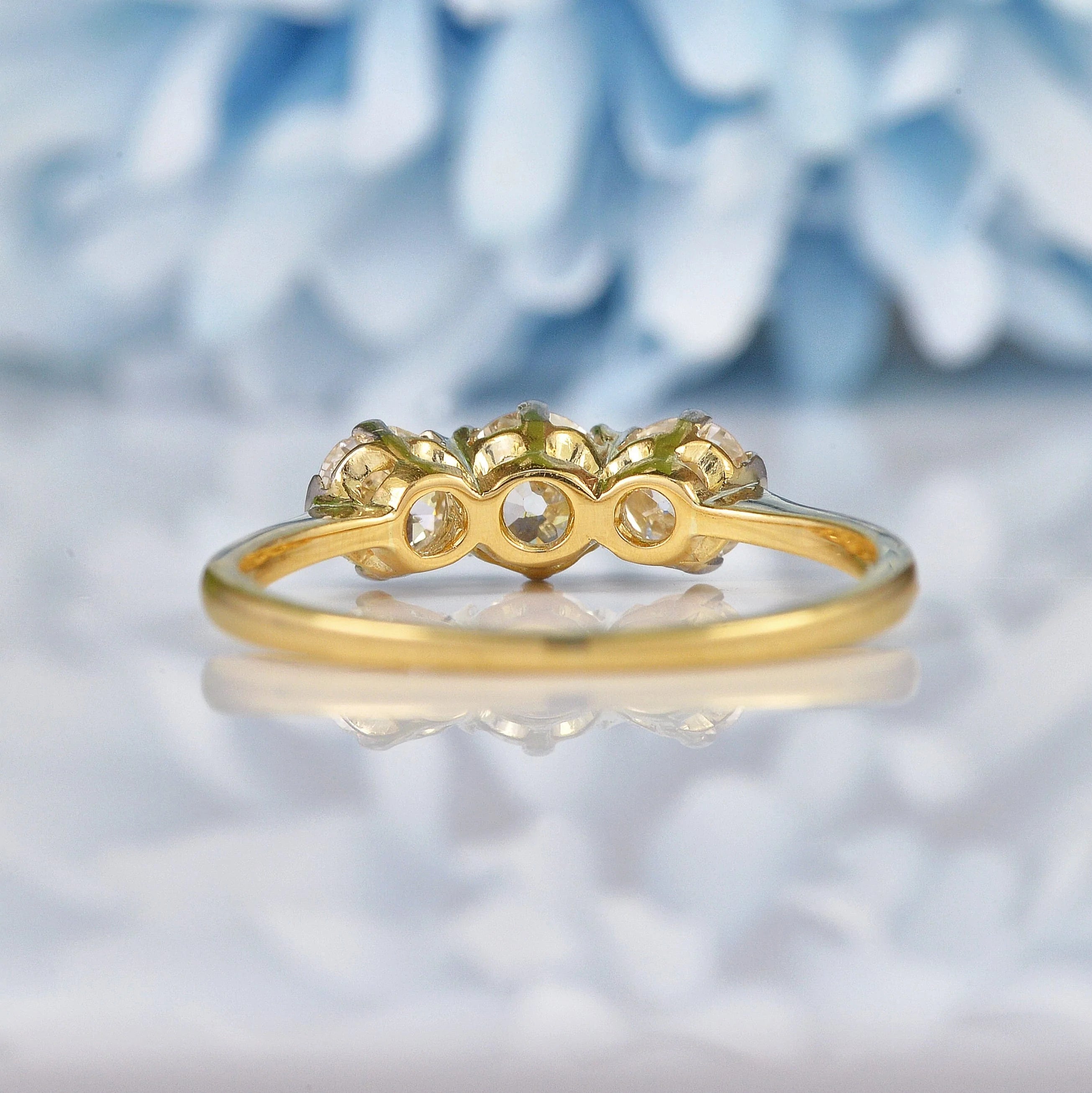 Ellibelle Jewellery Art Deco Diamond 18ct Yellow Gold Trilogy Ring