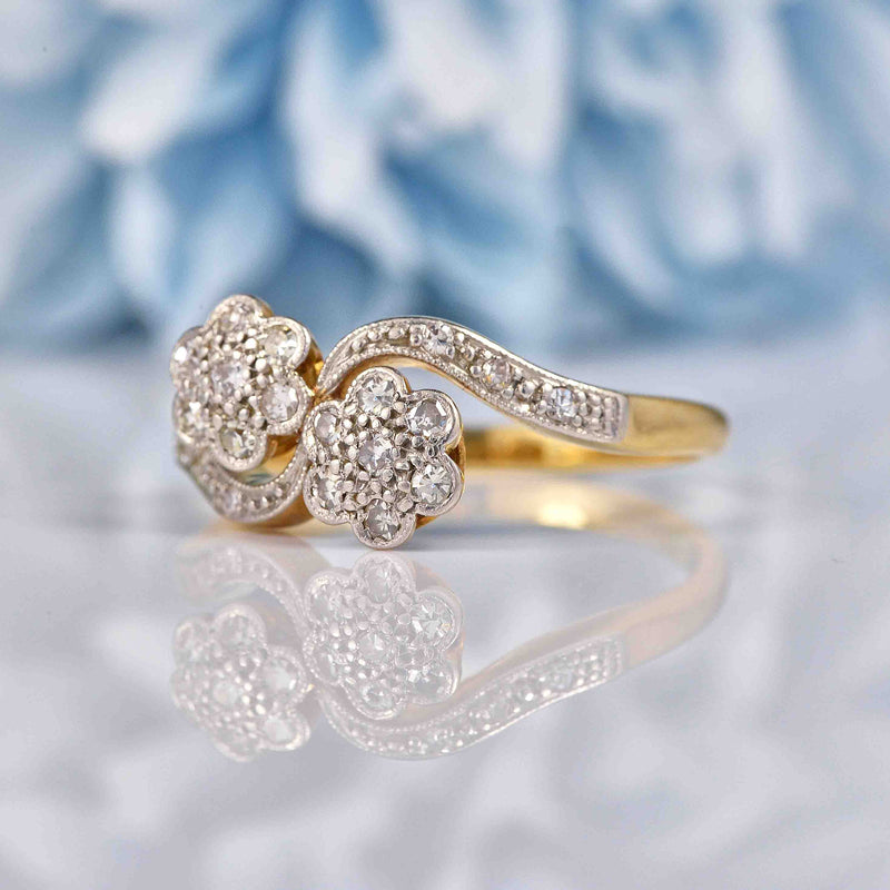 Ellibelle Jewellery Art Deco Diamond Gold & Platinum Double Daisy Ring
