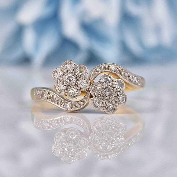 Ellibelle Jewellery Art Deco Diamond Gold & Platinum Double Daisy Ring