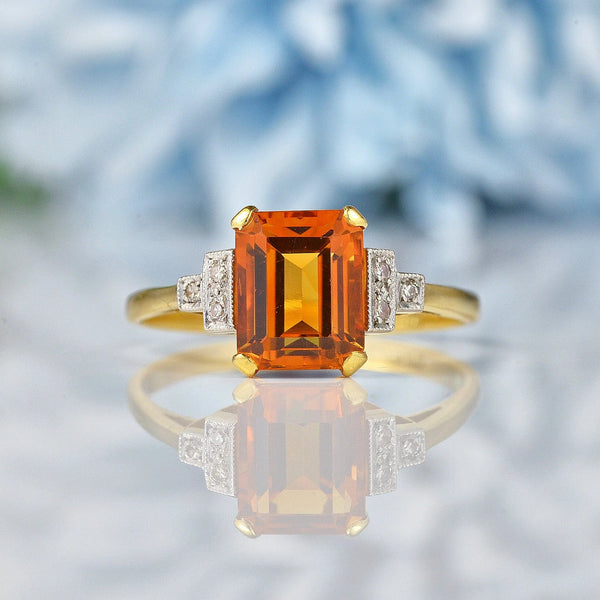 Ellibelle Jewellery Art Deco Emerald Cut Citrine & Diamond Ring