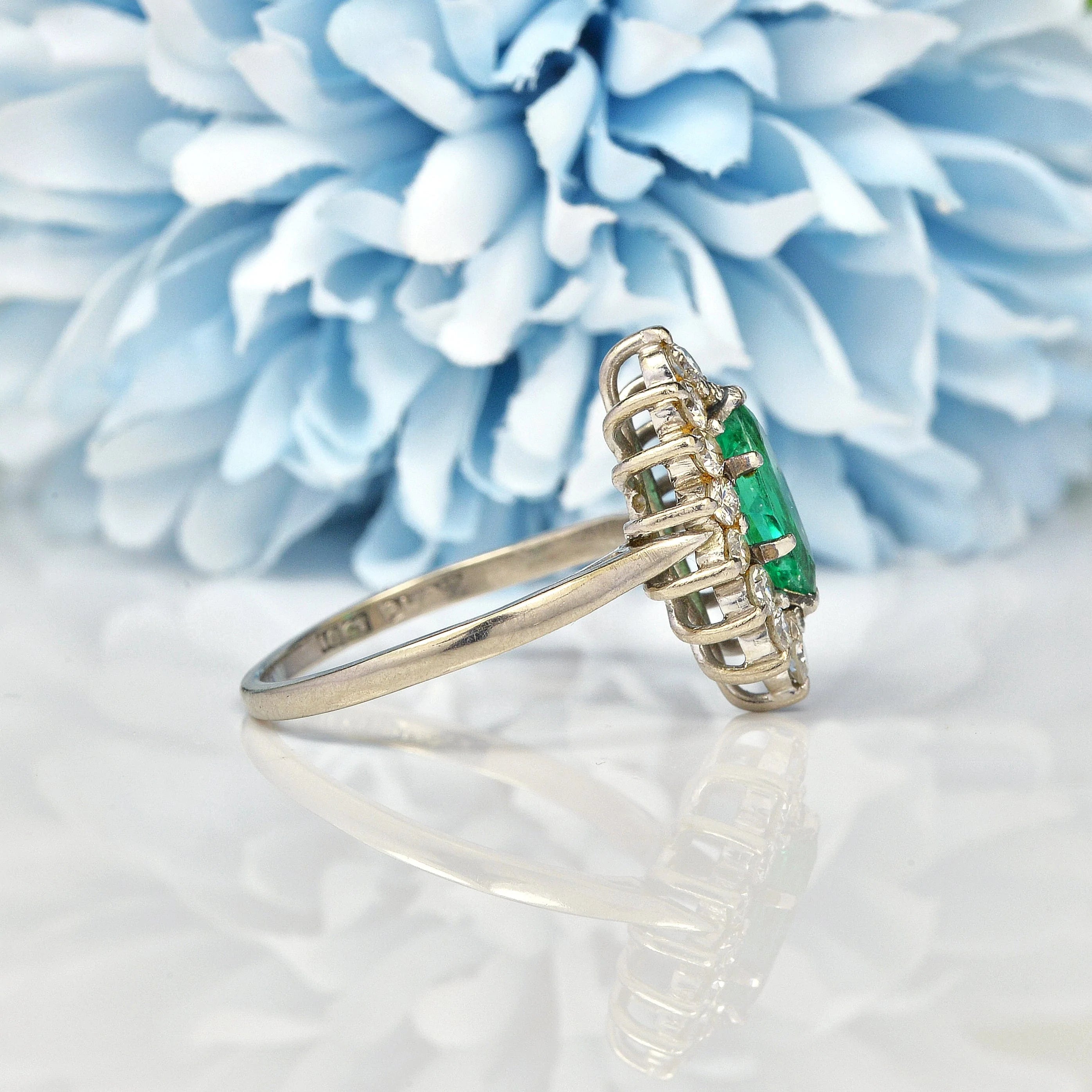 Ellibelle Jewellery Art Deco Emerald & Diamond Marquise Cluster Ring