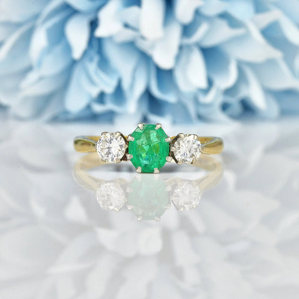 Ellibelle Jewellery ART DECO EMERALD & DIAMOND TRILOGY RING