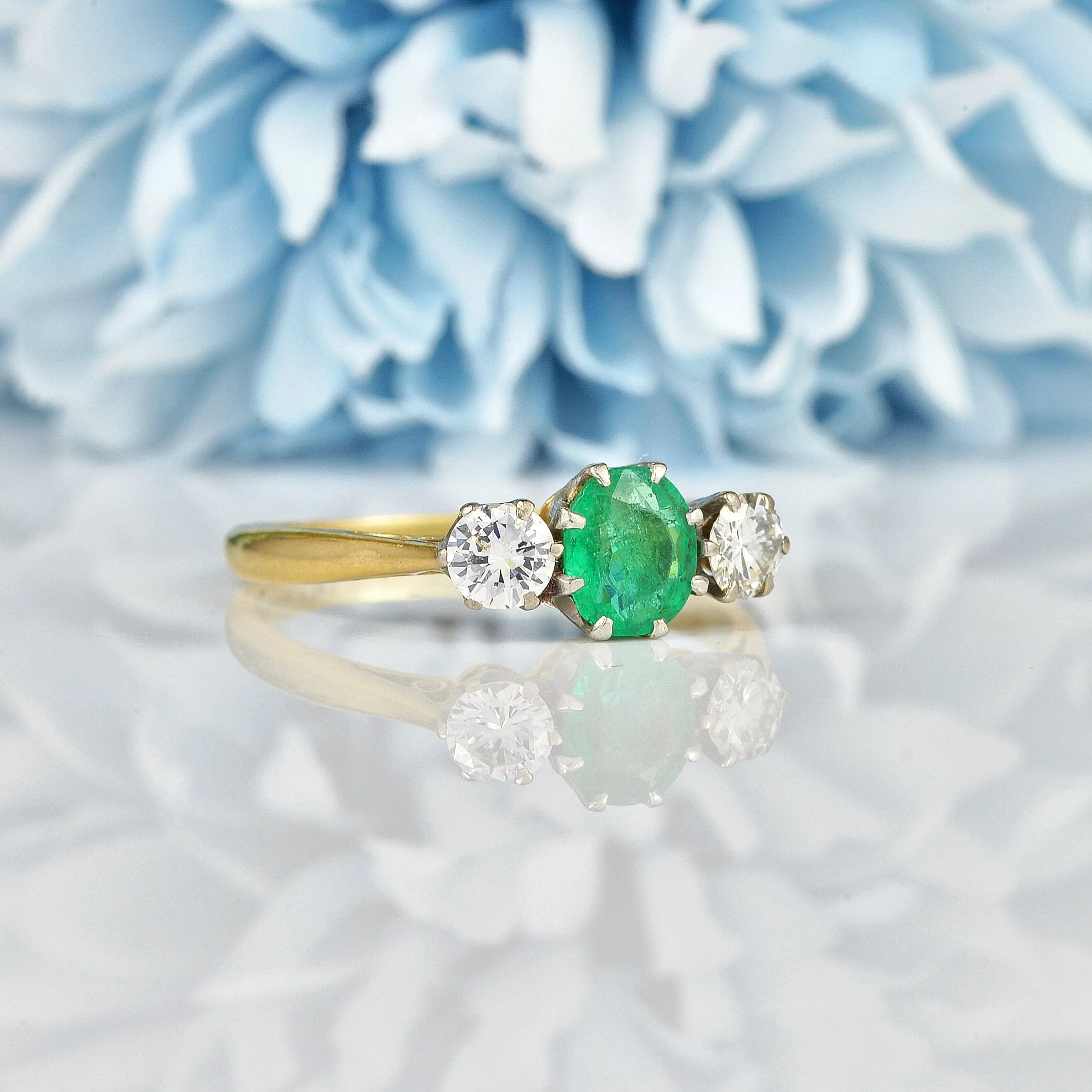 Ellibelle Jewellery ART DECO EMERALD & DIAMOND TRILOGY RING