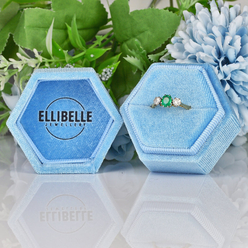Ellibelle Jewellery ART DECO EMERALD & DIAMOND TRILOGY RING