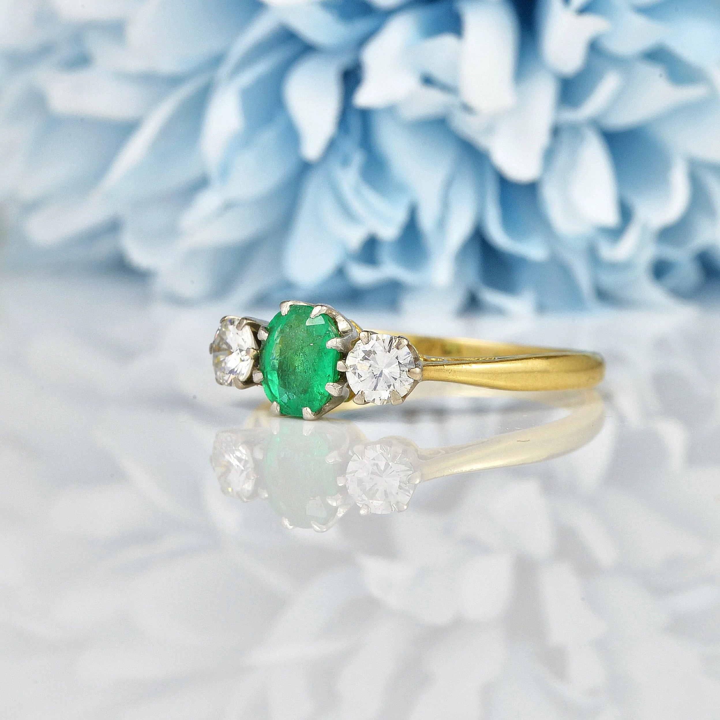 Ellibelle Jewellery ART DECO EMERALD & DIAMOND TRILOGY RING