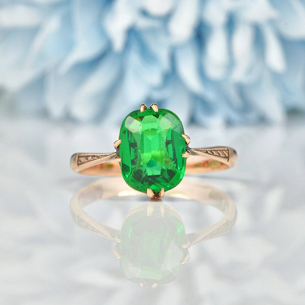 Ellibelle Jewellery ART DECO GREEN PASTE 9CT GOLD SOLITAIRE RING