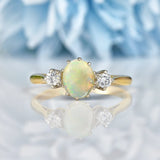 Ellibelle Jewellery Art Deco Natural Opal & Diamond 18ct Gold Three Stone Ring