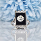 Ellibelle Jewellery Art Deco Onyx & Diamond Platinum Panel Ring