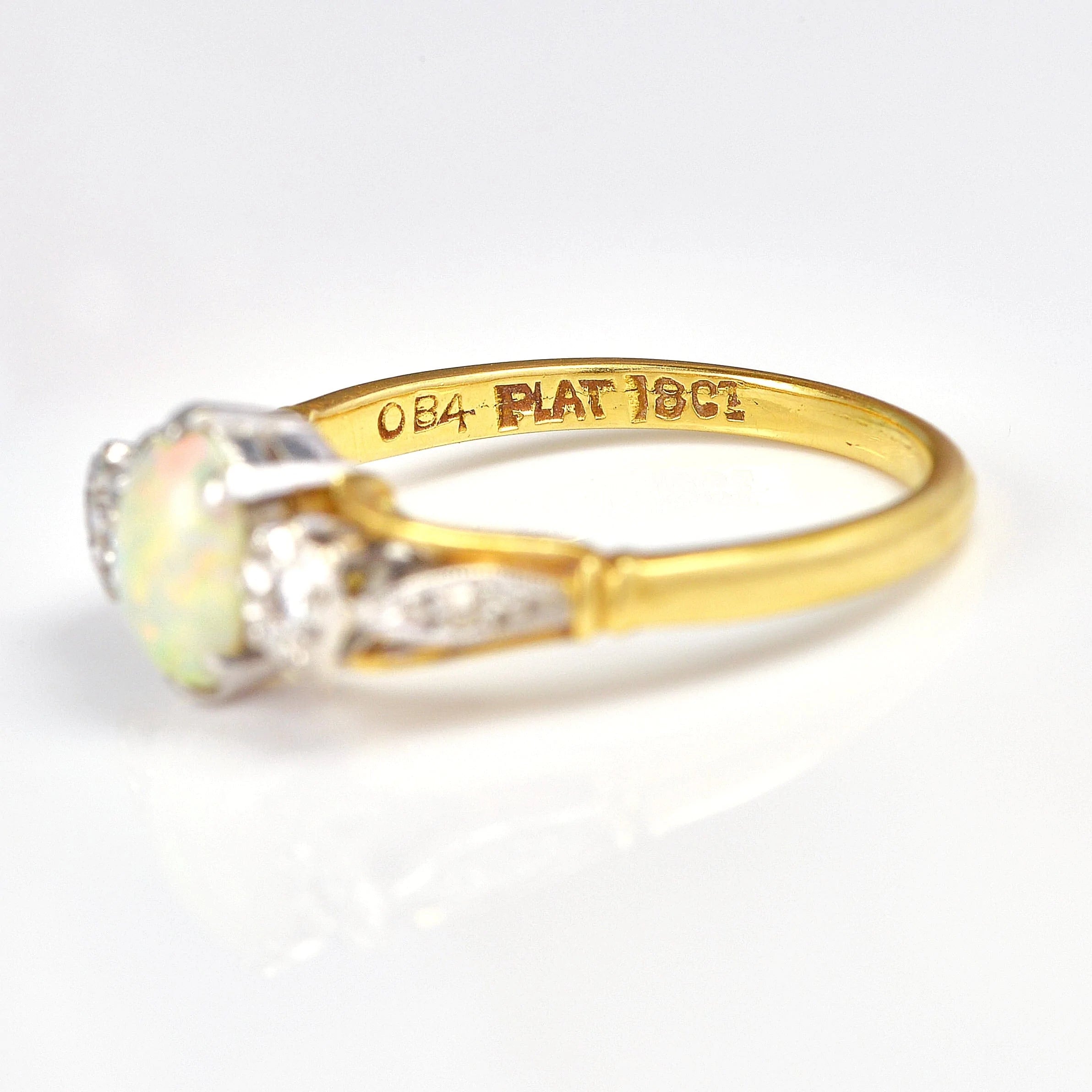 Ellibelle Jewellery Art Deco Opal & Diamond 18ct Gold Three Stone Ring