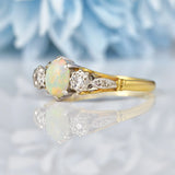 Ellibelle Jewellery Art Deco Opal & Diamond 18ct Gold Three Stone Ring