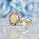 Ellibelle Jewellery Art Deco Opal Diamond 18ct White Gold & Platinum Ring