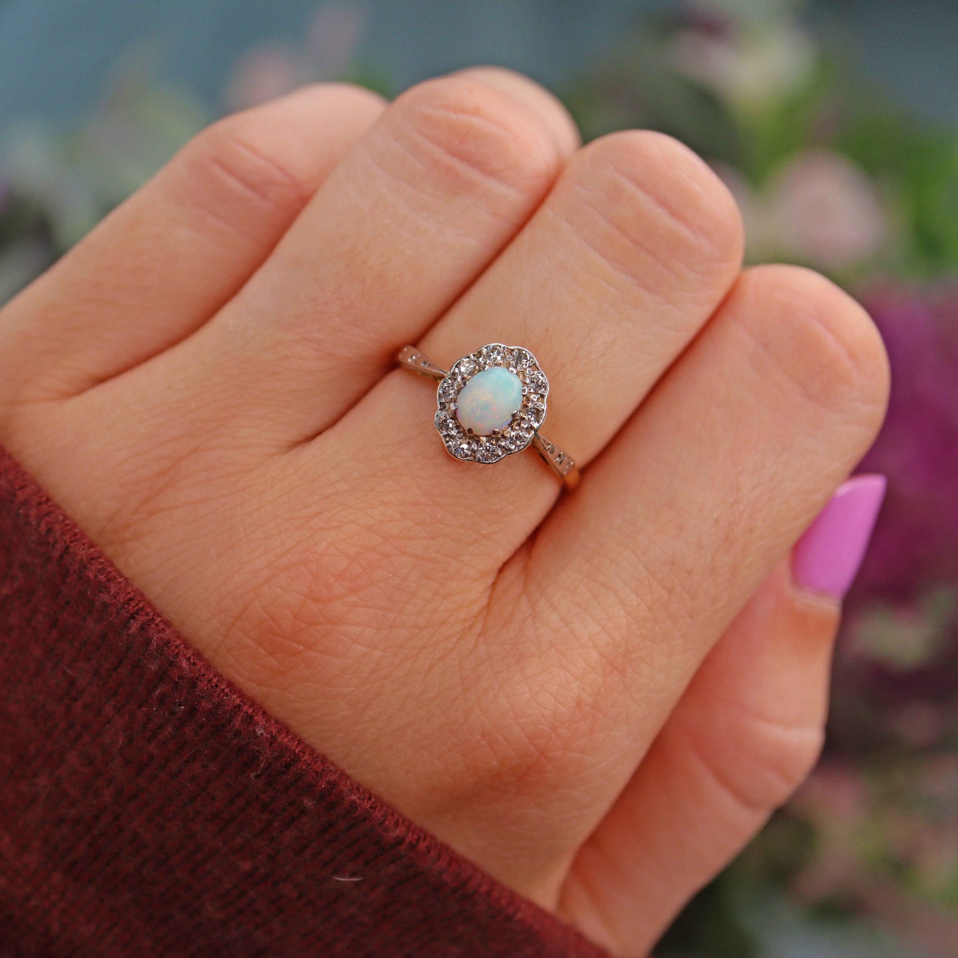 Art Deco Opal Diamond Cluster Ring - Main Image