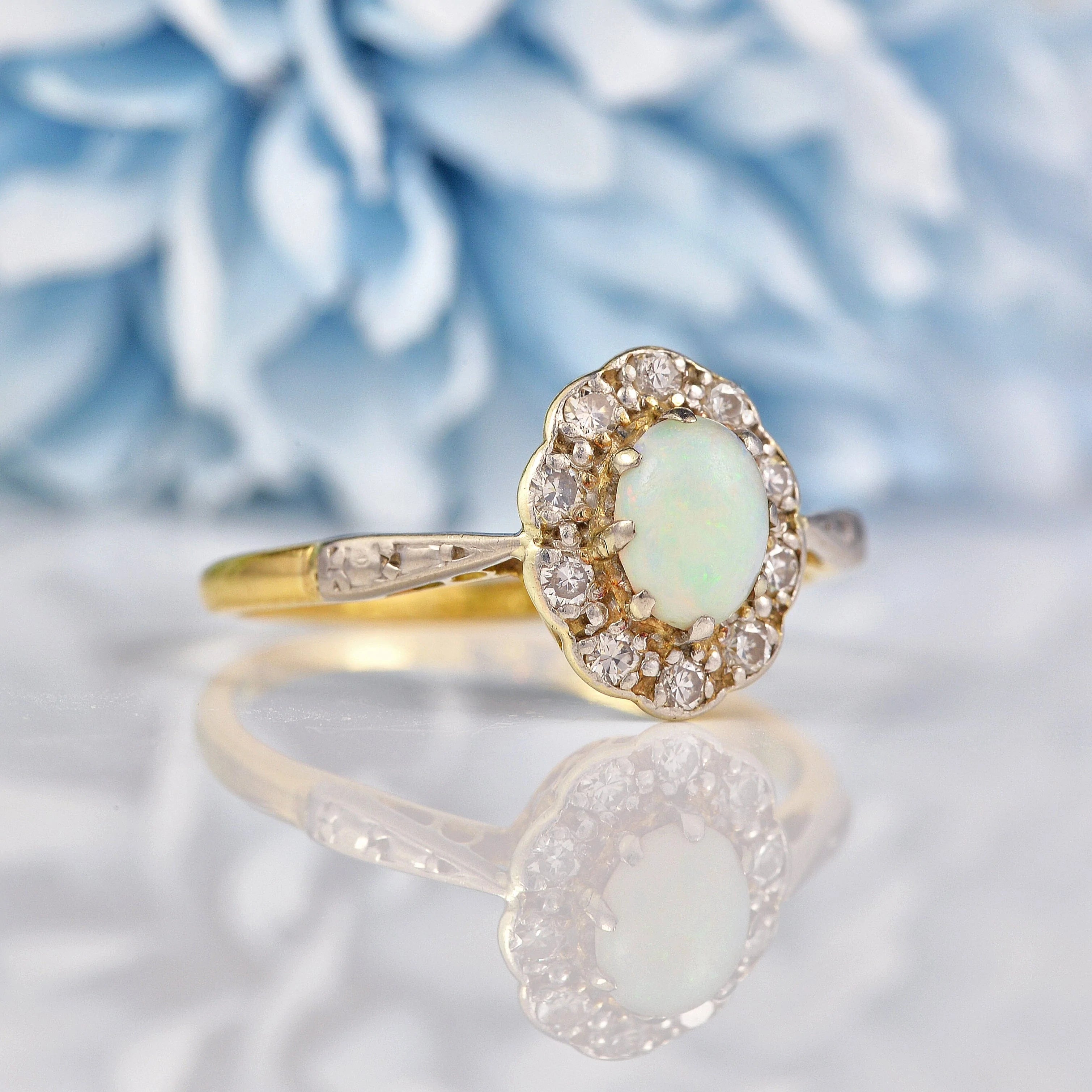 Ellibelle Jewellery Art Deco Opal & Diamond Cluster Ring