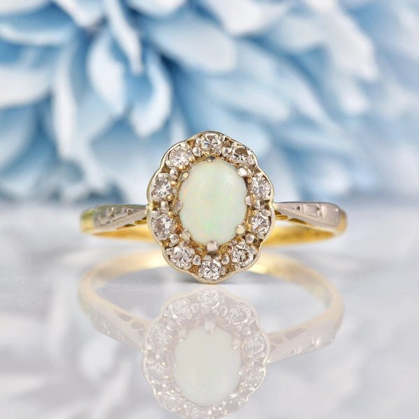 Ellibelle Jewellery Art Deco Opal & Diamond Cluster Ring