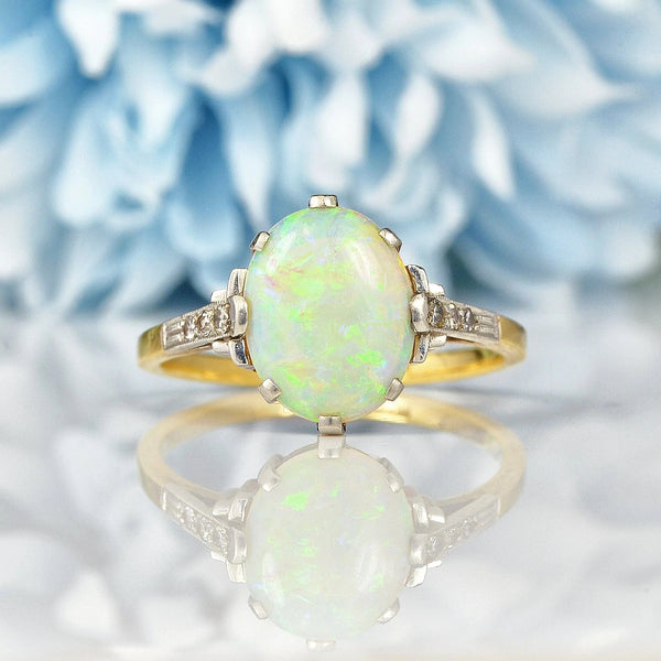 Ellibelle Jewellery ART DECO OPAL & DIAMOND SOLITAIRE RING