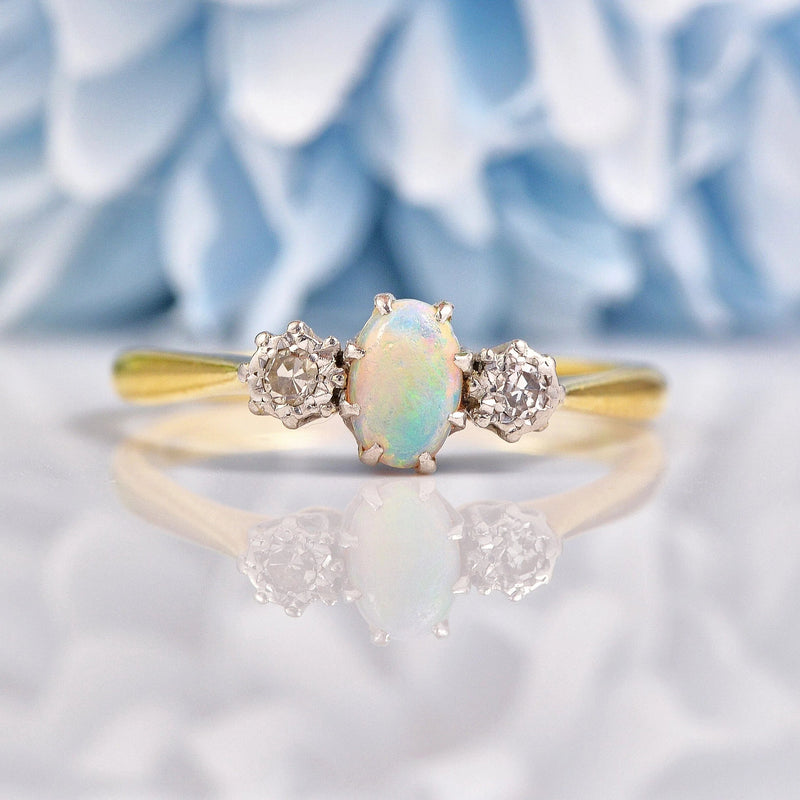 Ellibelle Jewellery Art Deco Opal & Diamond Three Stone Ring