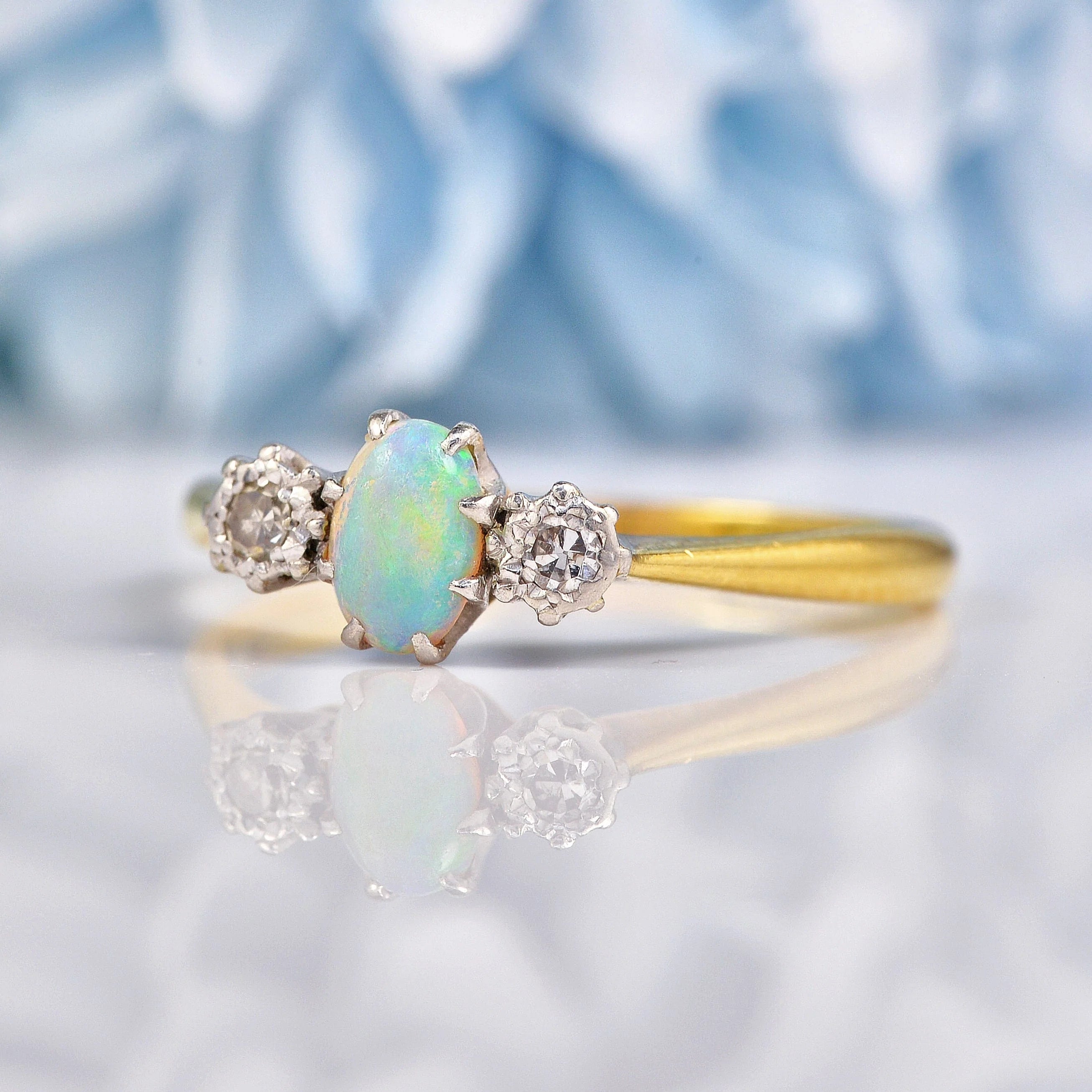 Ellibelle Jewellery Art Deco Opal & Diamond Three Stone Ring