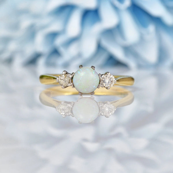 Ellibelle Jewellery Art Deco Opal & Diamond Trilogy Ring