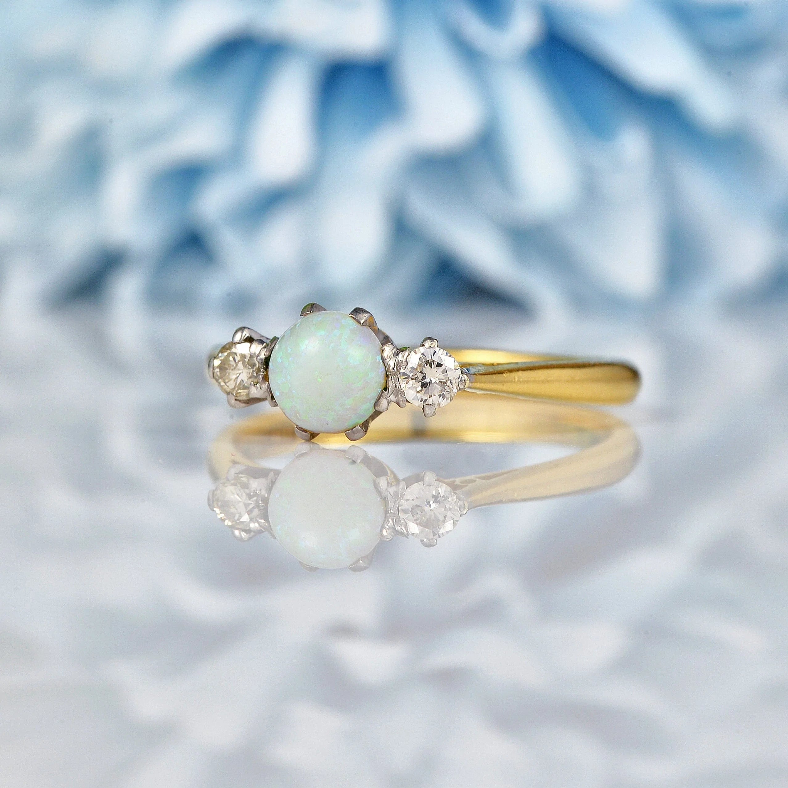 Ellibelle Jewellery Art Deco Opal & Diamond Trilogy Ring