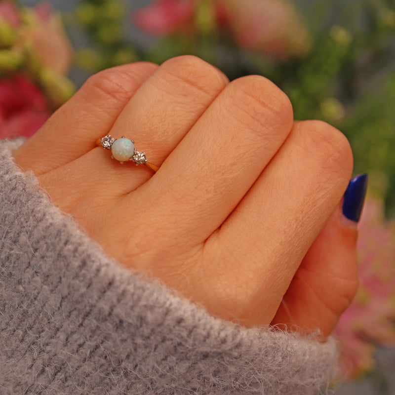 Ellibelle Jewellery Art Deco Opal & Diamond Trilogy Ring