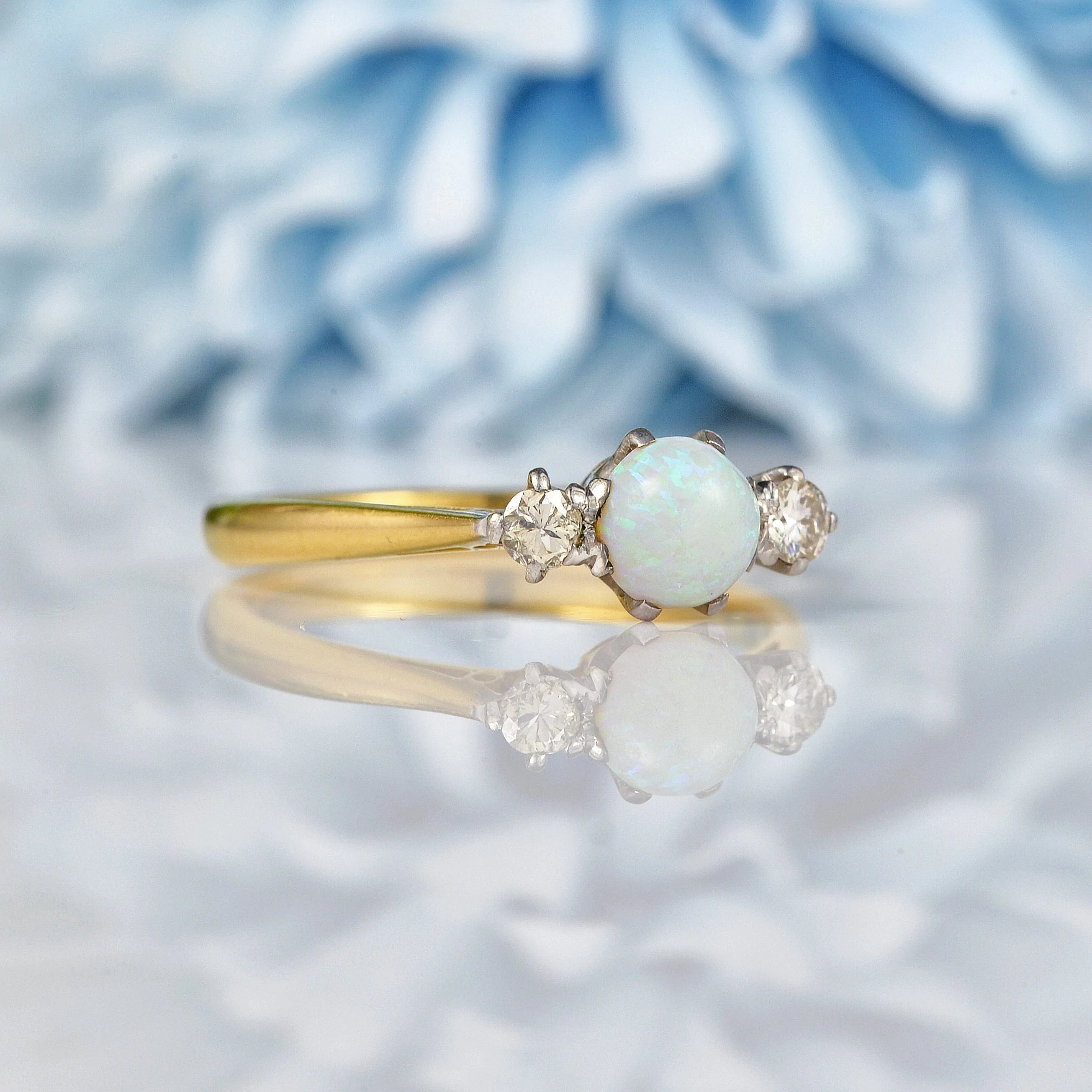 Ellibelle Jewellery Art Deco Opal & Diamond Trilogy Ring