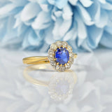 Ellibelle Jewellery ART DECO SAPPHIRE & DIAMOND 18CT GOLD CLUSTER RING