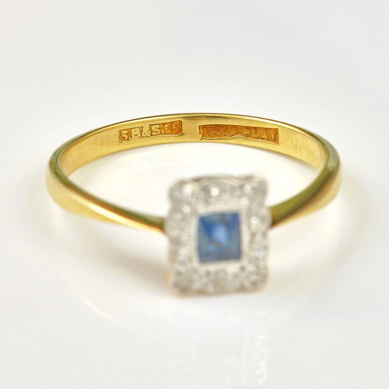 Ellibelle Jewellery ART DECO SAPPHIRE & DIAMOND 18CT GOLD PANEL RING