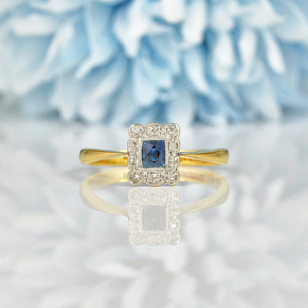 Ellibelle Jewellery ART DECO SAPPHIRE & DIAMOND 18CT GOLD PANEL RING