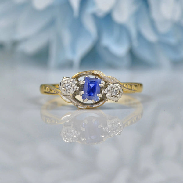 ART DECO SAPPHIRE & DIAMOND BYPASS RING