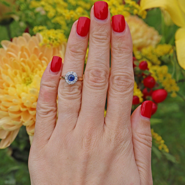 Ellibelle Jewellery Art Deco Sapphire & Diamond Gold Cluster Ring