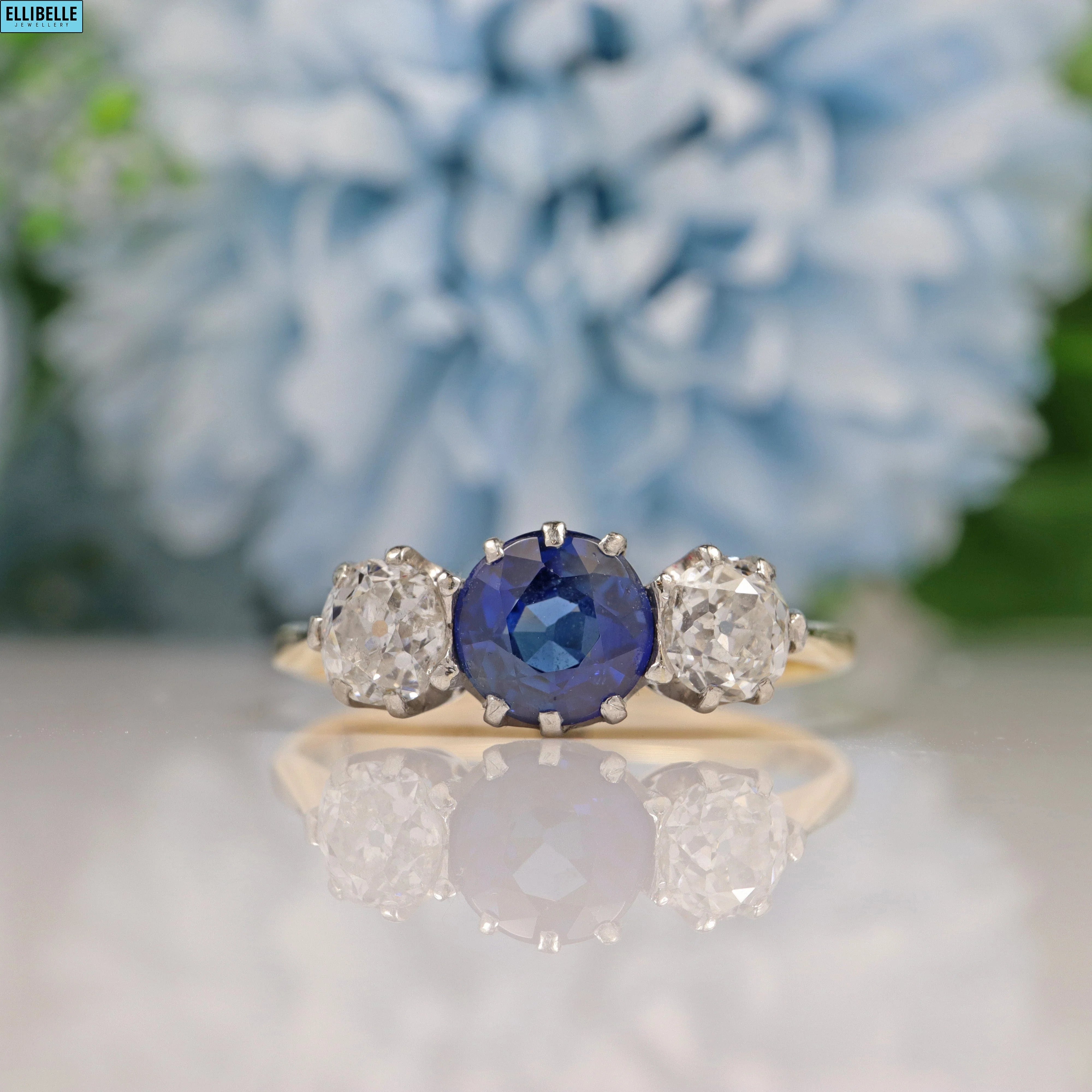 Art Deco Sapphire & Diamond Gold Trilogy Ring