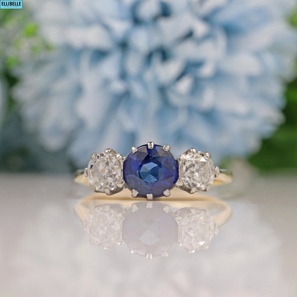 Art Deco Sapphire & Diamond Gold Trilogy Ring