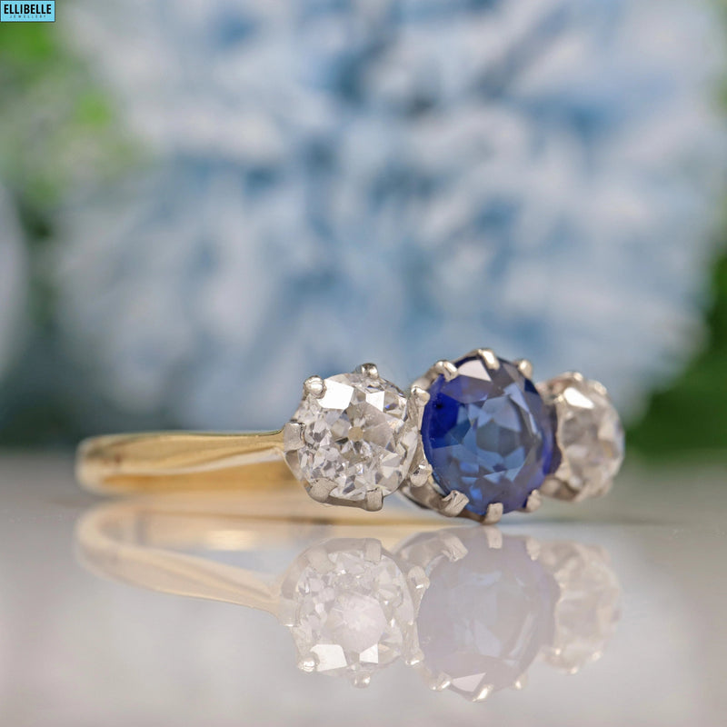 Art Deco Sapphire & Diamond Gold Trilogy Ring