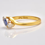 Art Deco Sapphire & Diamond Three Stone Crossover Ring